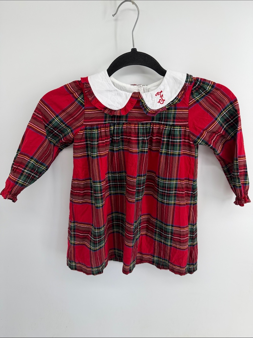 Cecil and Lou Holiday Christmas plaid long sleeve “F” monogram embroidered dress